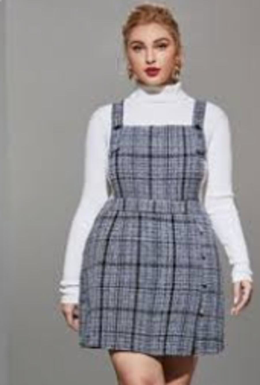 SHEIN Plaid Tweed Pinafore Overall Dress 1XL Sleeveless A-Line Zip Back